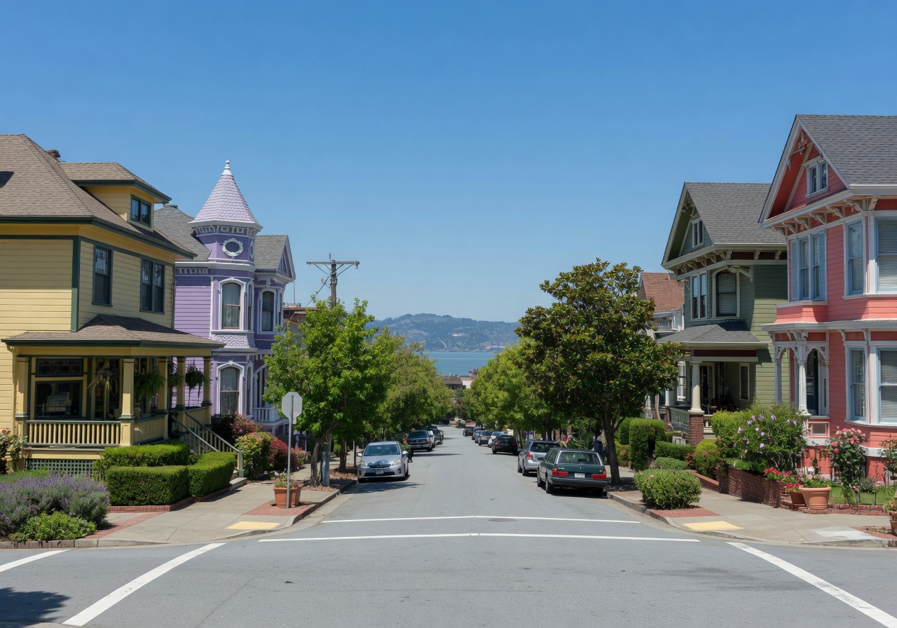 Charming quiet street in Point Richmond California with Craftsman homes