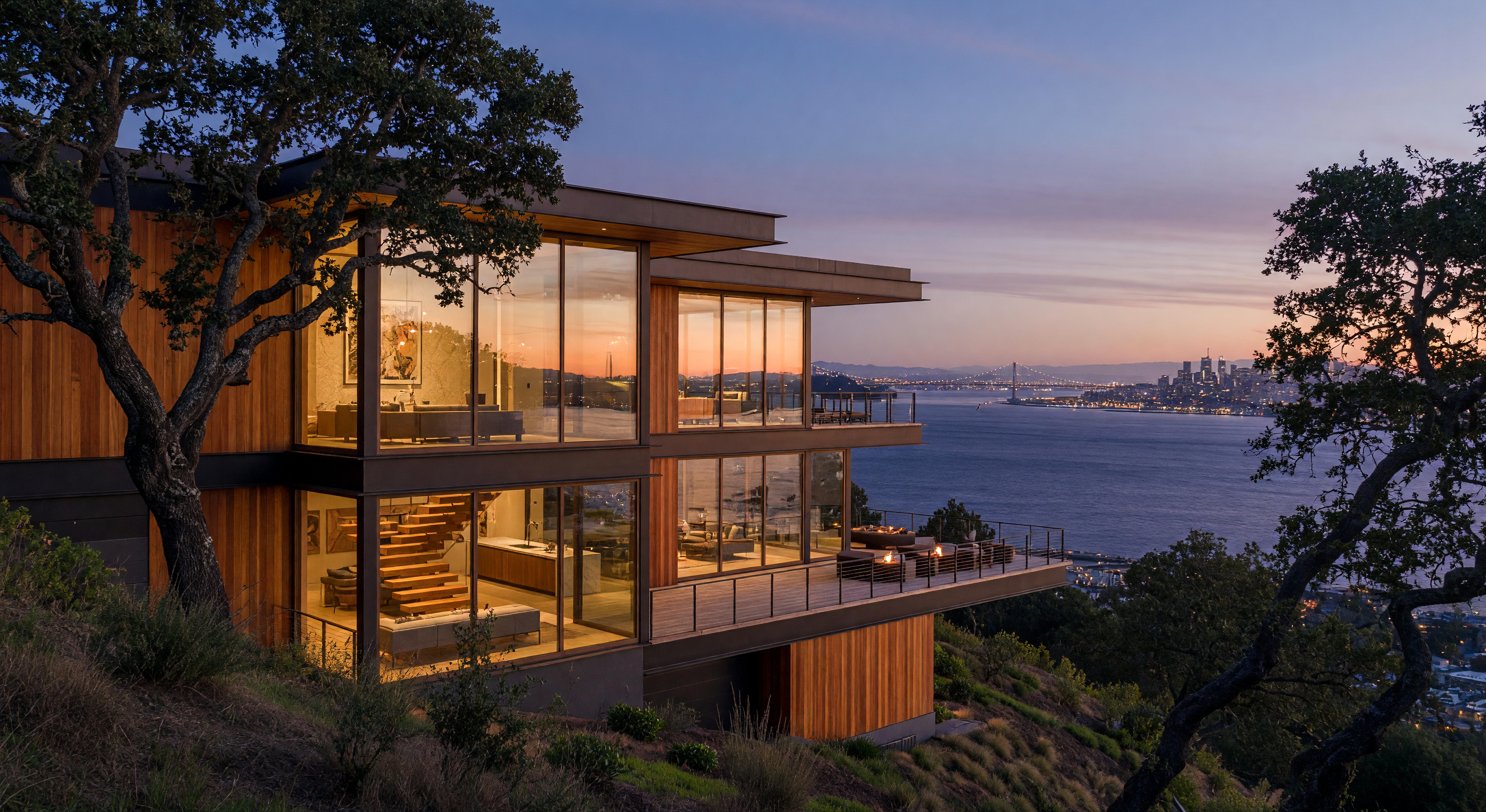 Panoramic overlook of San Francisco Bay hills layout