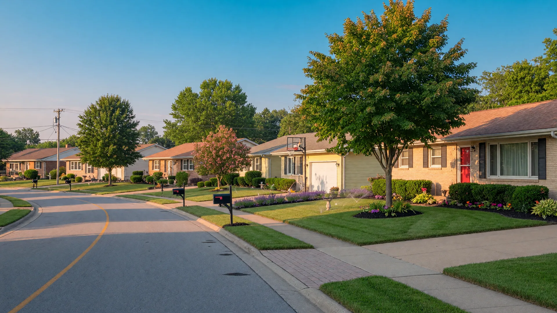 Resort-style 55+ community clubhouse with pool deck, walking paths, and mature landscaping in suburban Indiana
