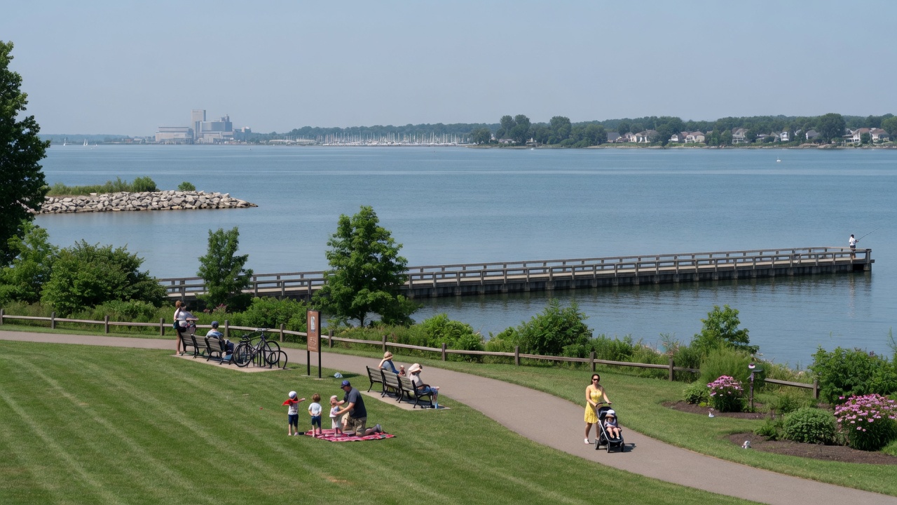 Scenic Lake Erie shoreline and park in Eastlake Ohio