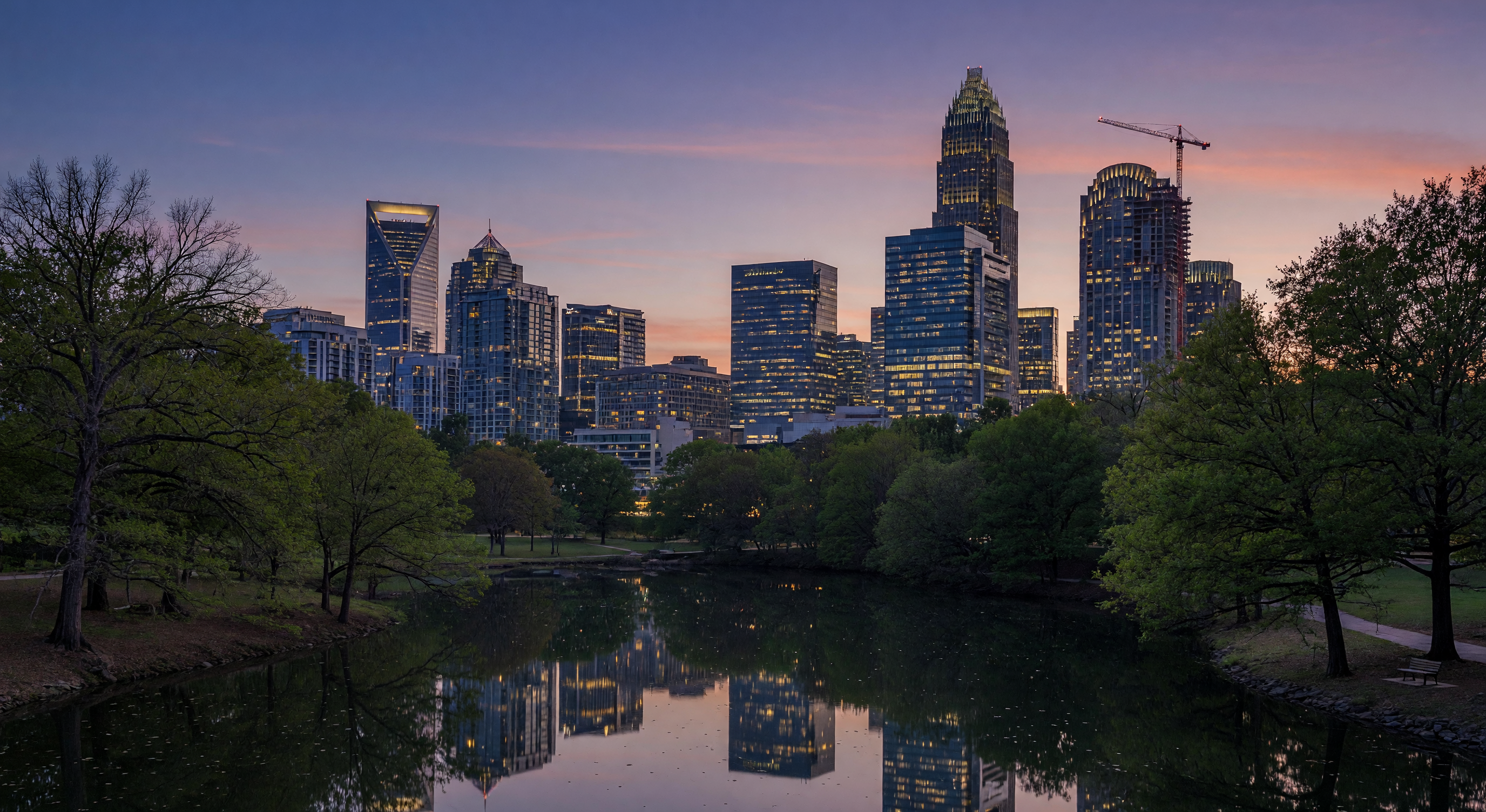 Uptown Charlotte skyline at twilight