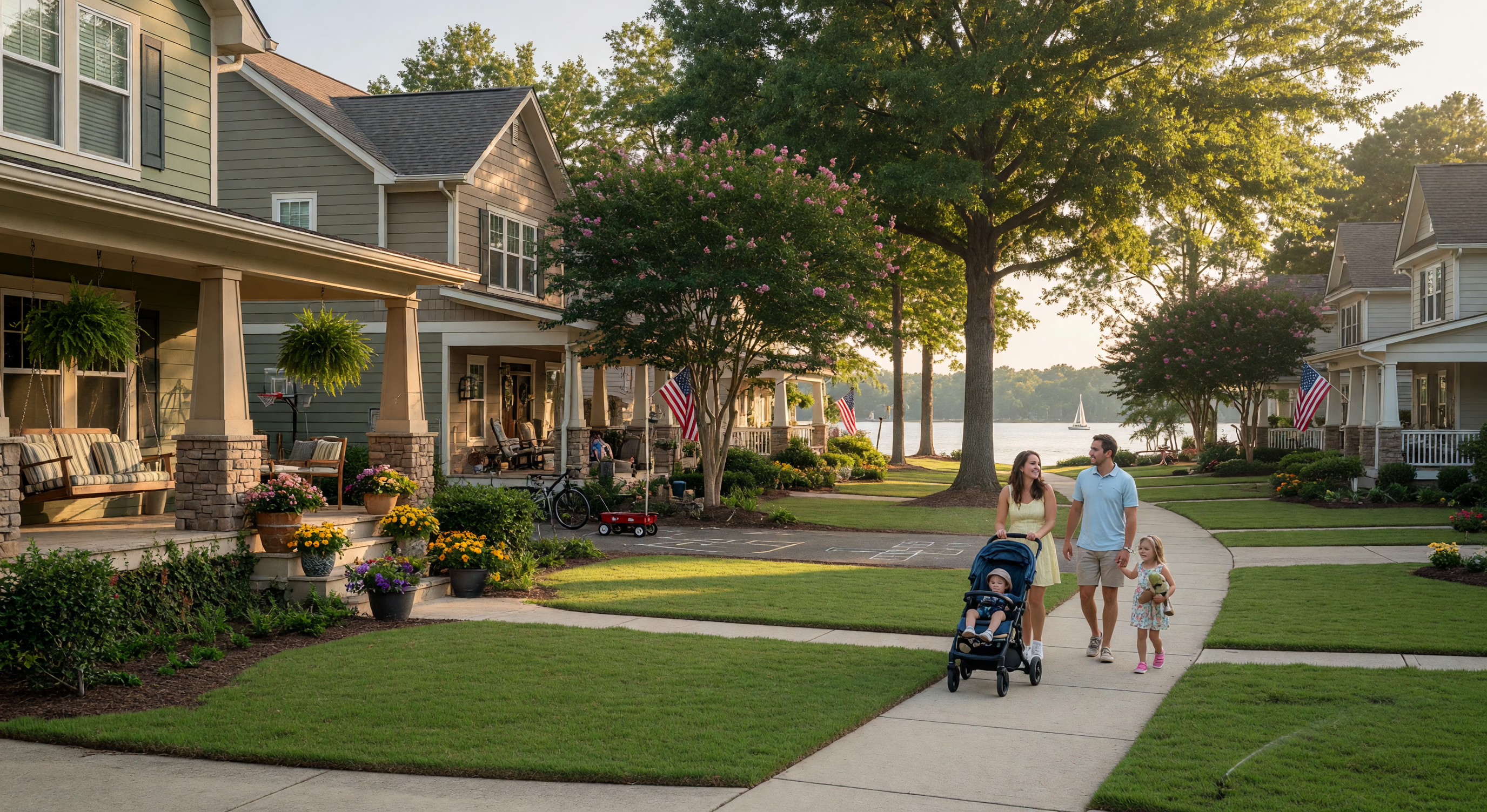 Family-friendly neighborhood with children and mature trees