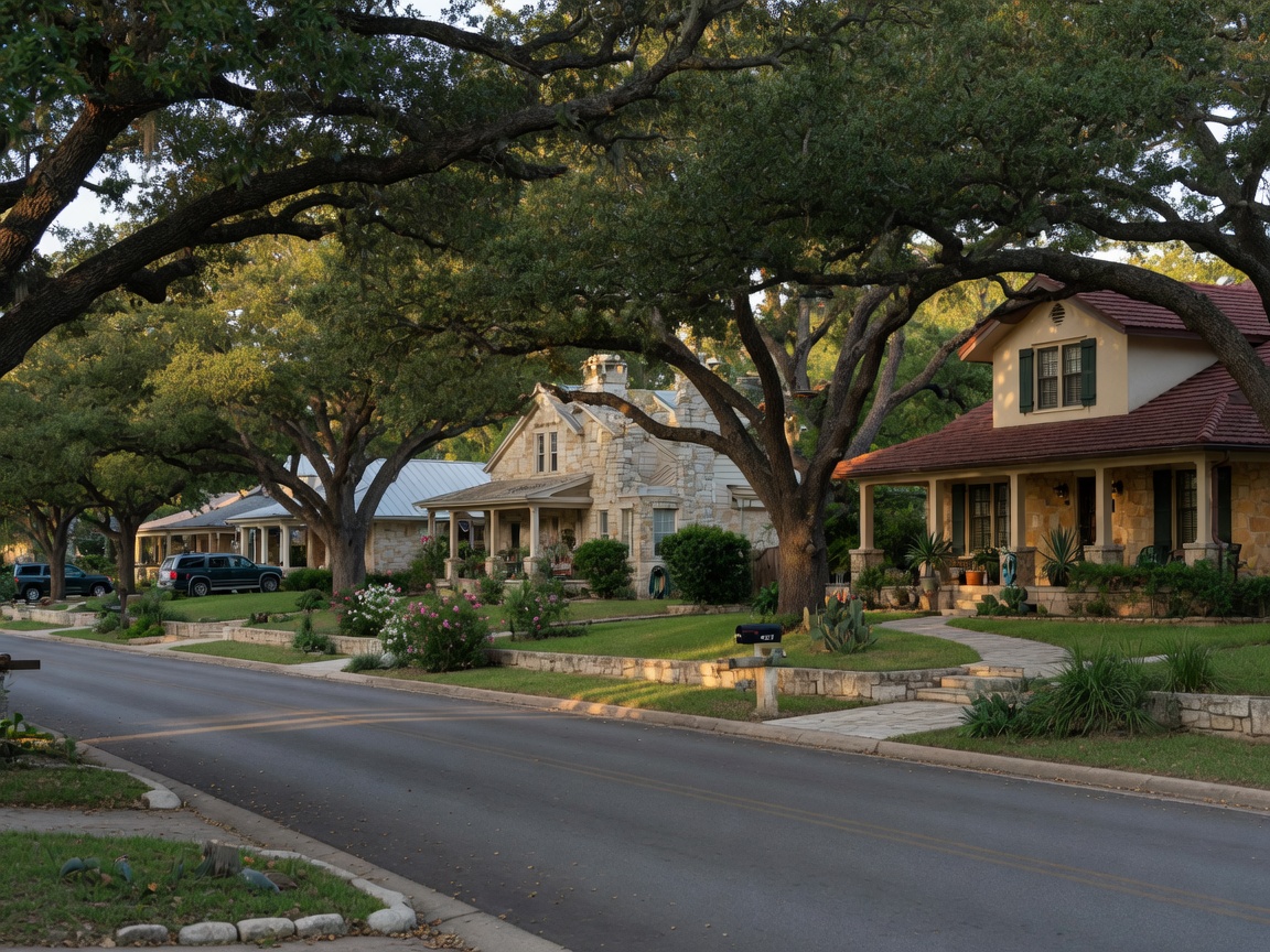 Rolling Hill Country landscape showing residential development interspersed with live oak trees and natural terrain along the corridor between Boerne and Fair Oaks Ranch