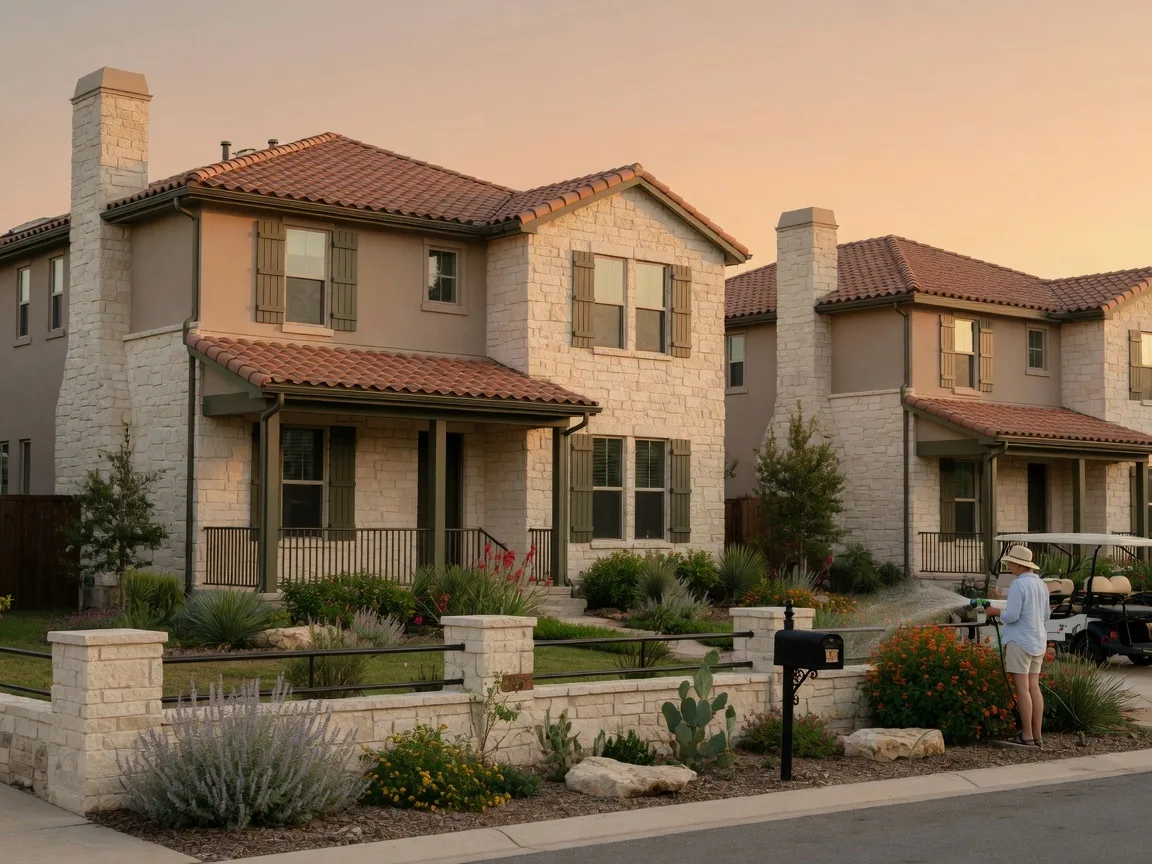 A Texas Hill Country home with stone veneer and matching architectural details showing the kind of HOA design standards common in the region