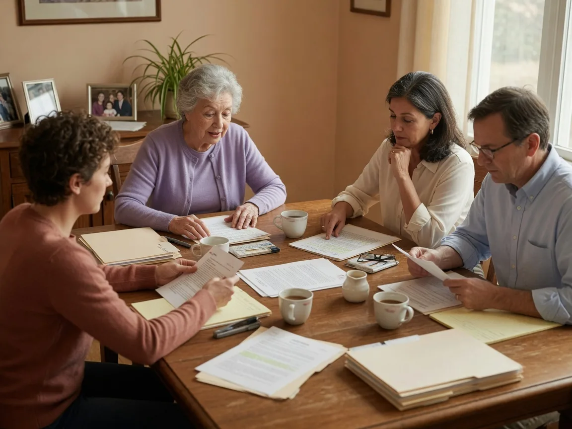 A family reviewing estate documents together, representing the first steps of identifying probate assets and gathering essential information.