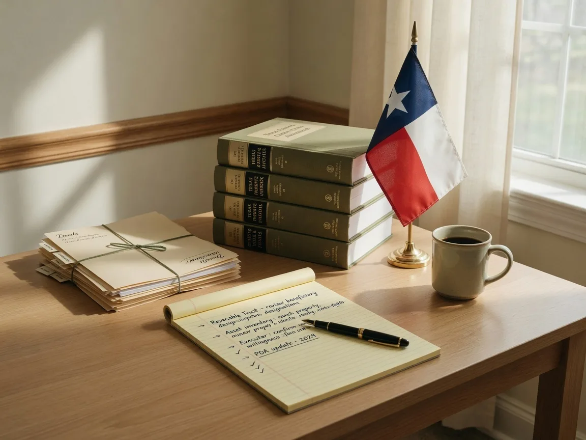 A stack of legal reference books and a legal pad with handwritten notes, representing the careful research needed to realign estate planning between states