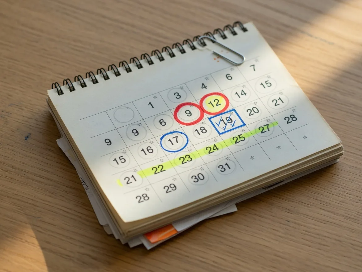A calendar concept illustrating the various timelines involved in Texas probate proceedings.
