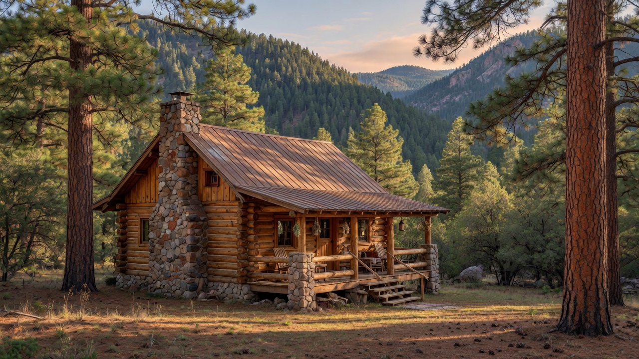 A cozy mountain cabin nestled among Ponderosa pine trees in Arizona's Rim Country