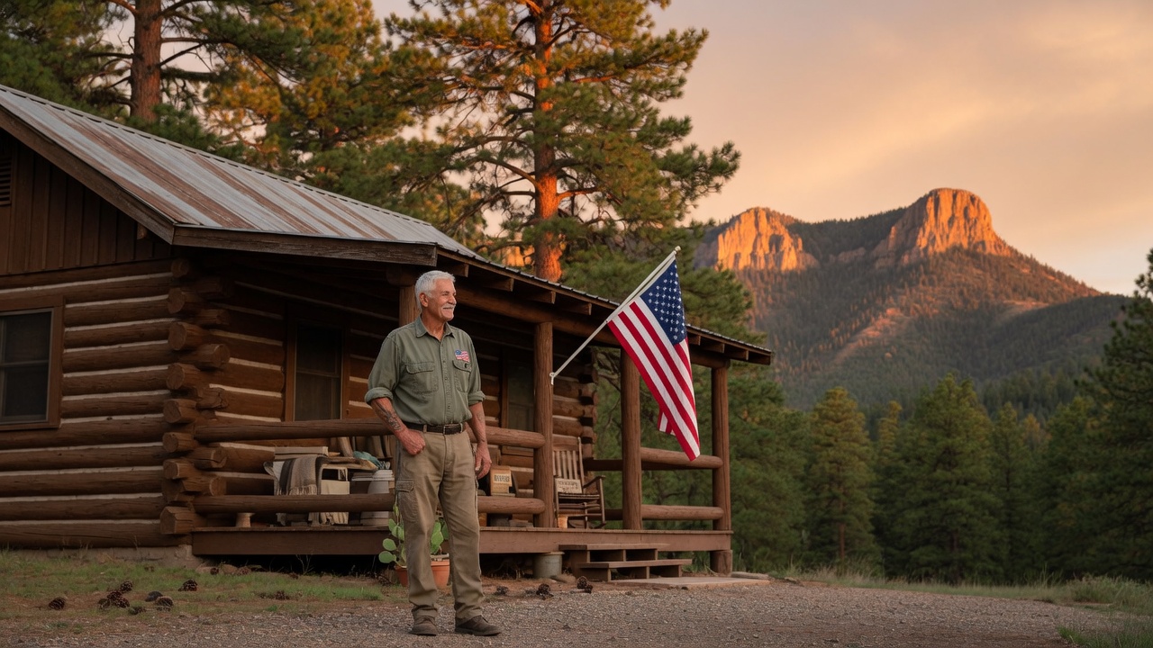 A veteran enjoying the peaceful setting of a mountain cabin in Arizona