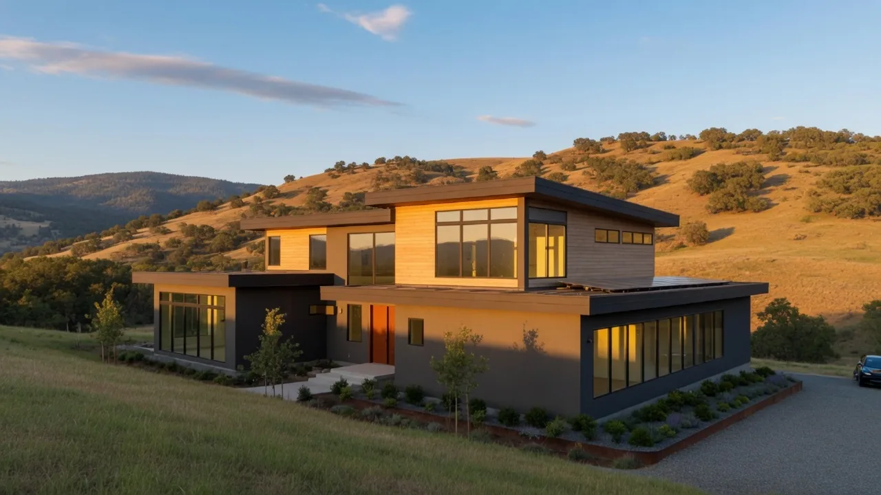 Modern new construction home in Southern Oregon featuring energy-efficient design
