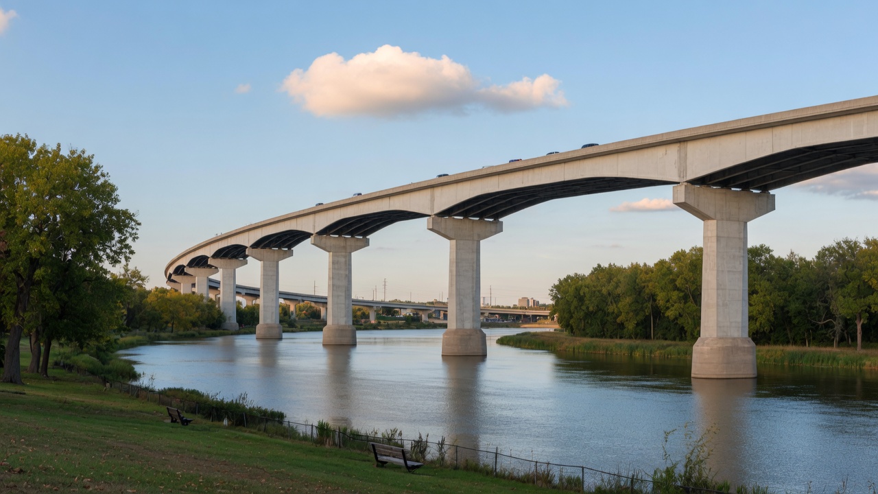 Zilwaukee Bridge spanning the Saginaw River in Michigan with tree-lined shores