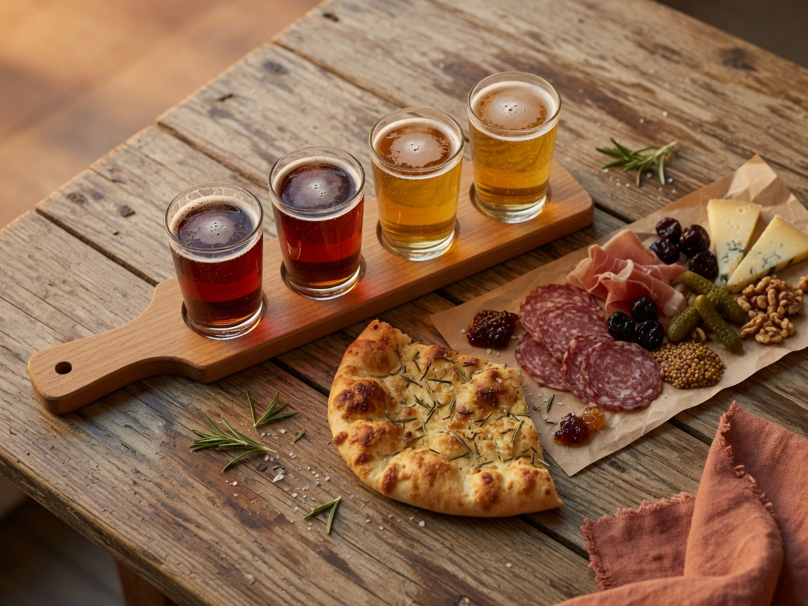 Craft beer flights and artisan appetizers at The Fenton Winery & Brewery