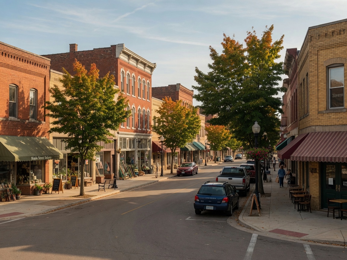 Downtown Grand Blanc, Michigan with local storefronts along Saginaw Street