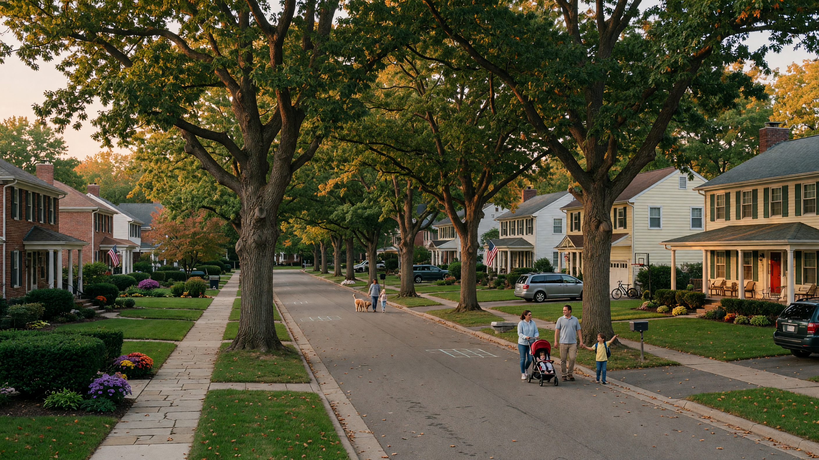 Downtown Birmingham Michigan tree-lined street with upscale shops