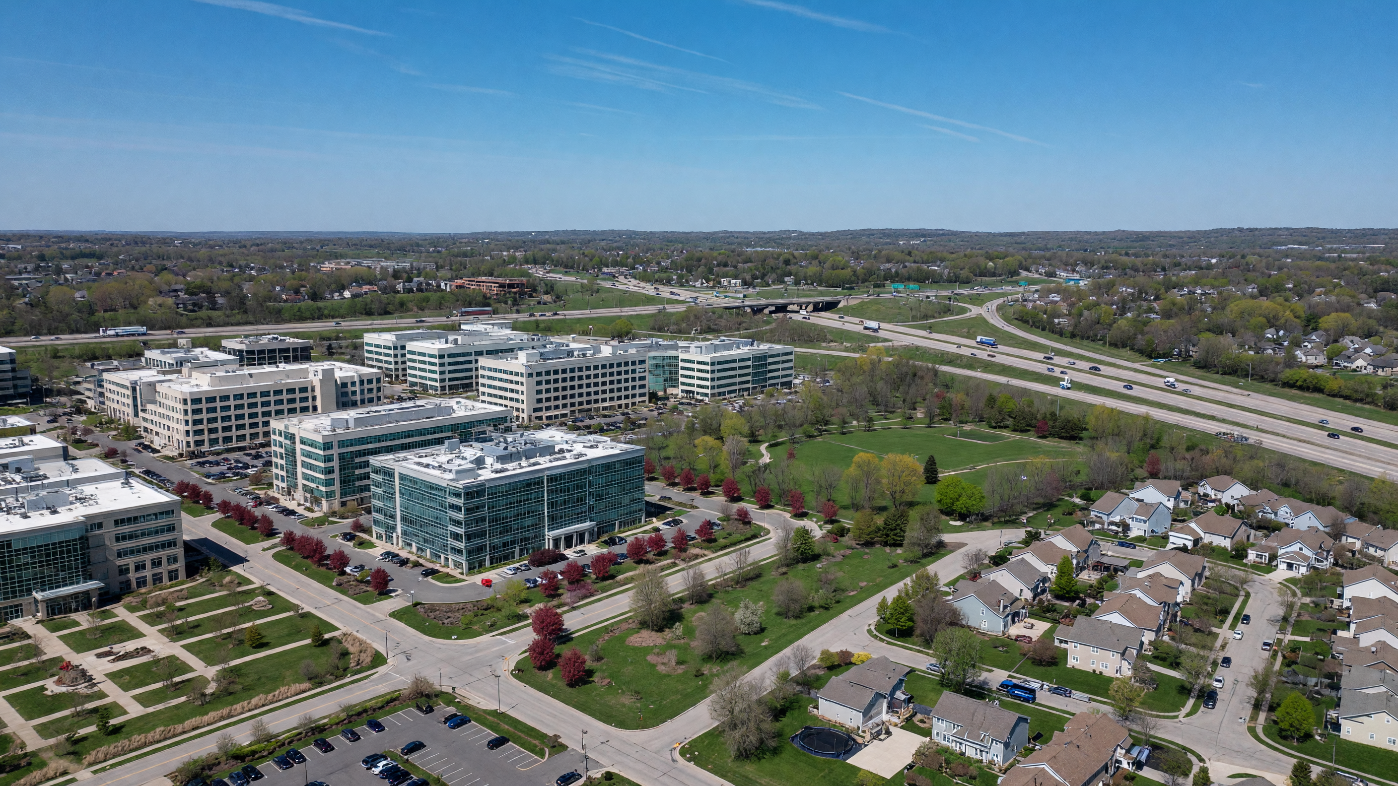 Upscale residential neighborhood in Rochester Hills Michigan with mature trees
