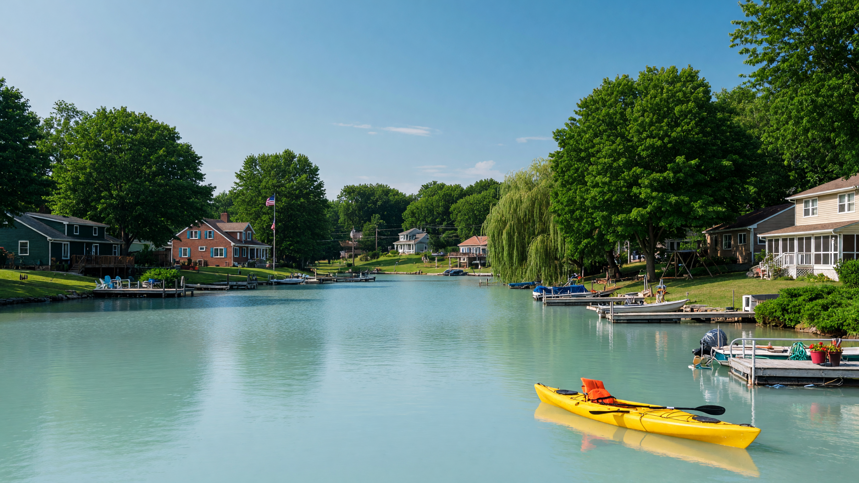 Downtown Oxford Michigan village with tree-lined Main Street and local shops