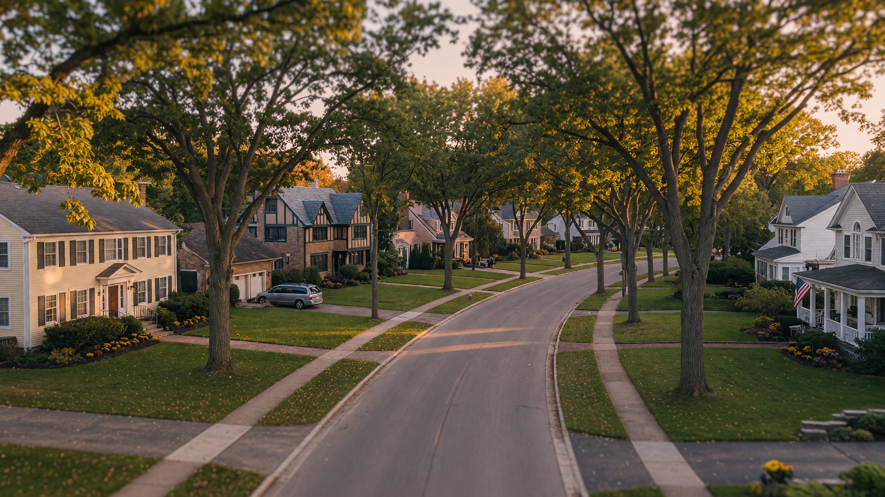 Tree-lined residential street in a Mid-Michigan community