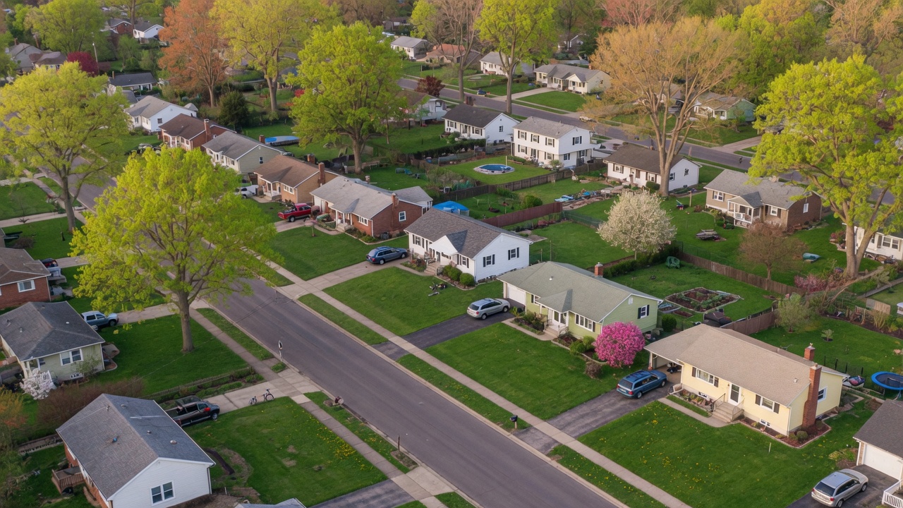 Tree-lined suburban neighborhood in Saginaw Charter Township Michigan with spacious lots