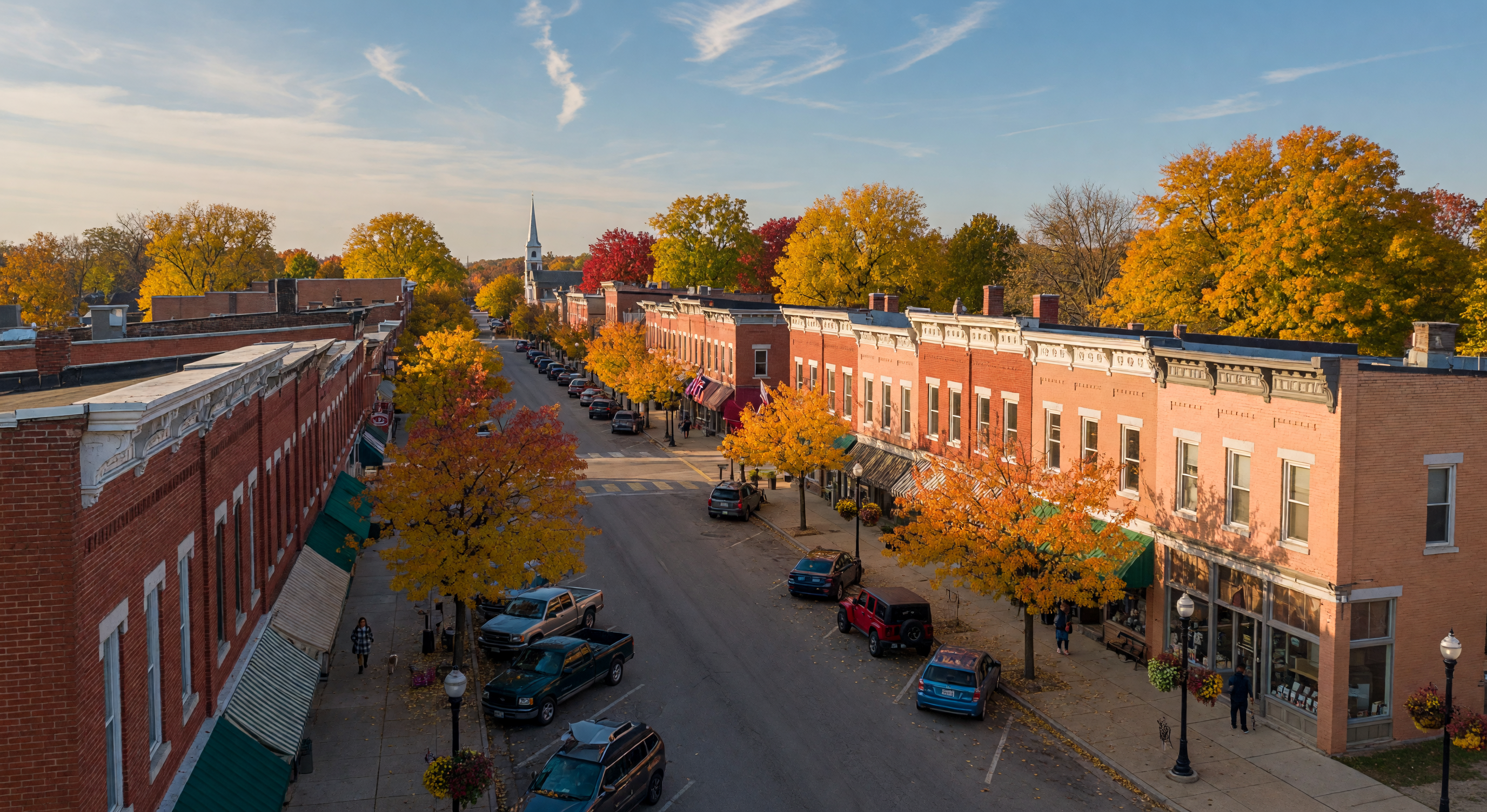 Charming downtown scene in Livingston County, Michigan