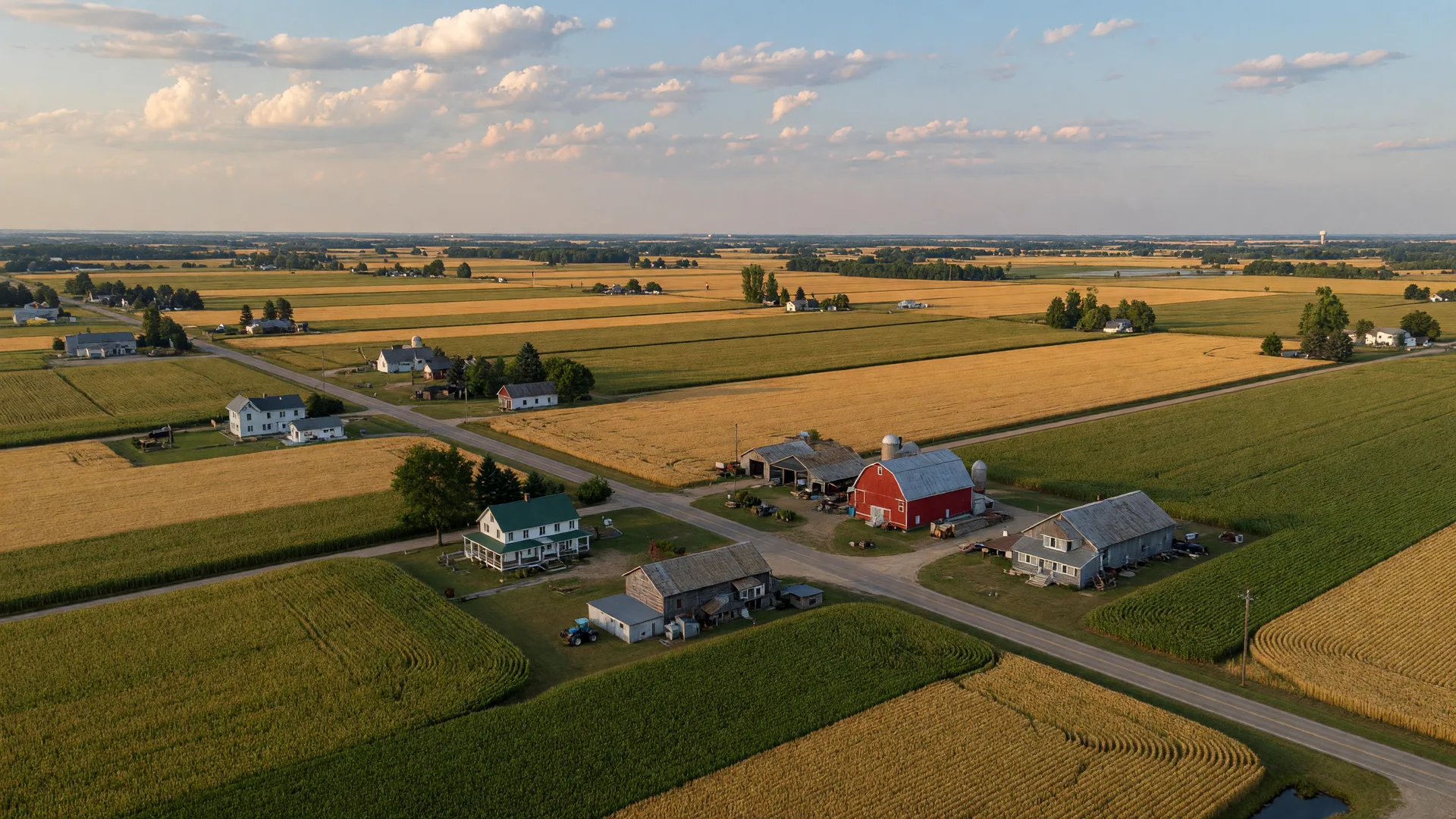 Aerial view of farmland in Tuscola County, Michigan's Thumb region