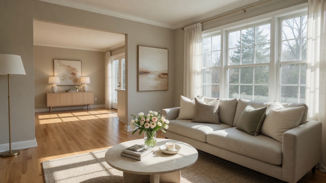 Beautifully staged Mid-Michigan living room ready for market