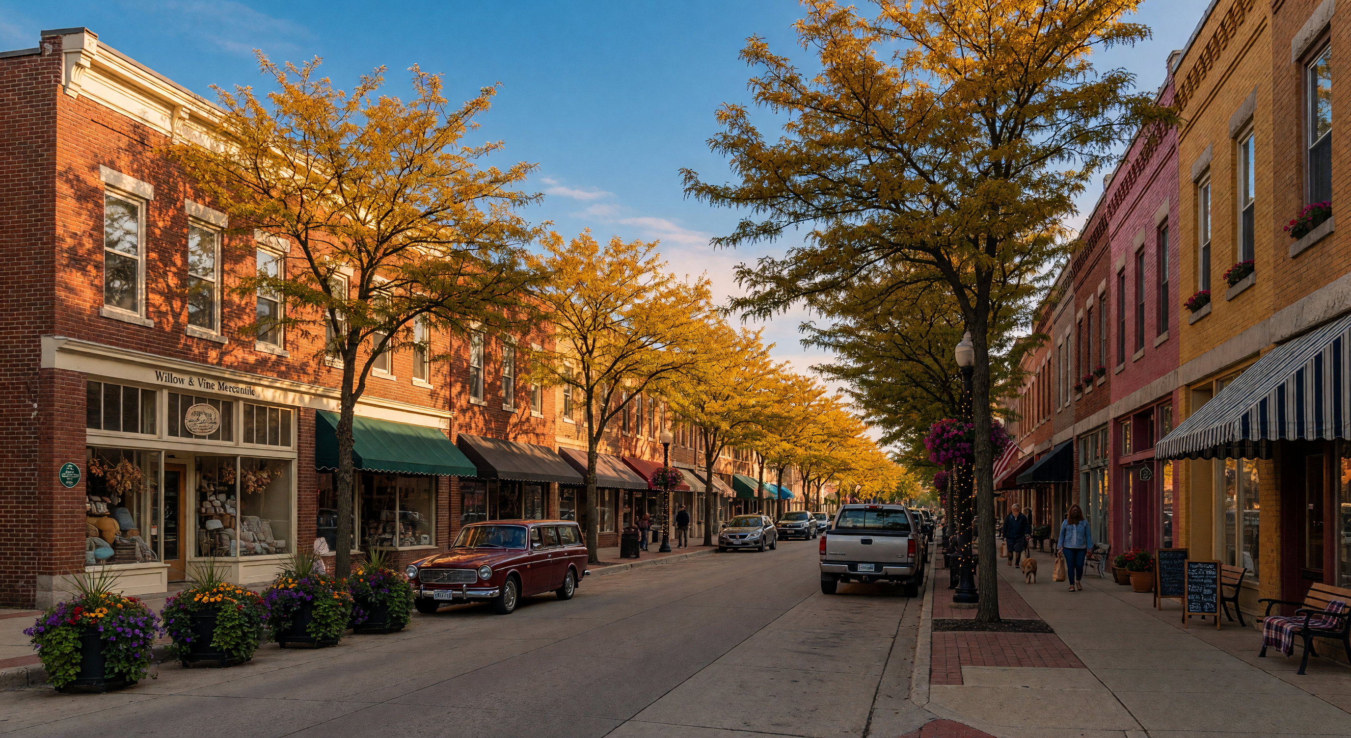 Charming downtown scene in Oakland County, Michigan