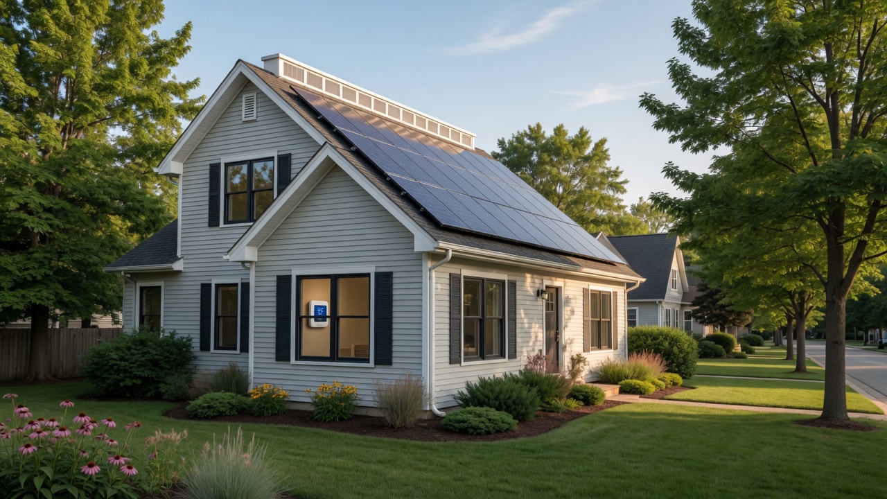 Energy-efficient Mid-Michigan home with solar panels and modern windows