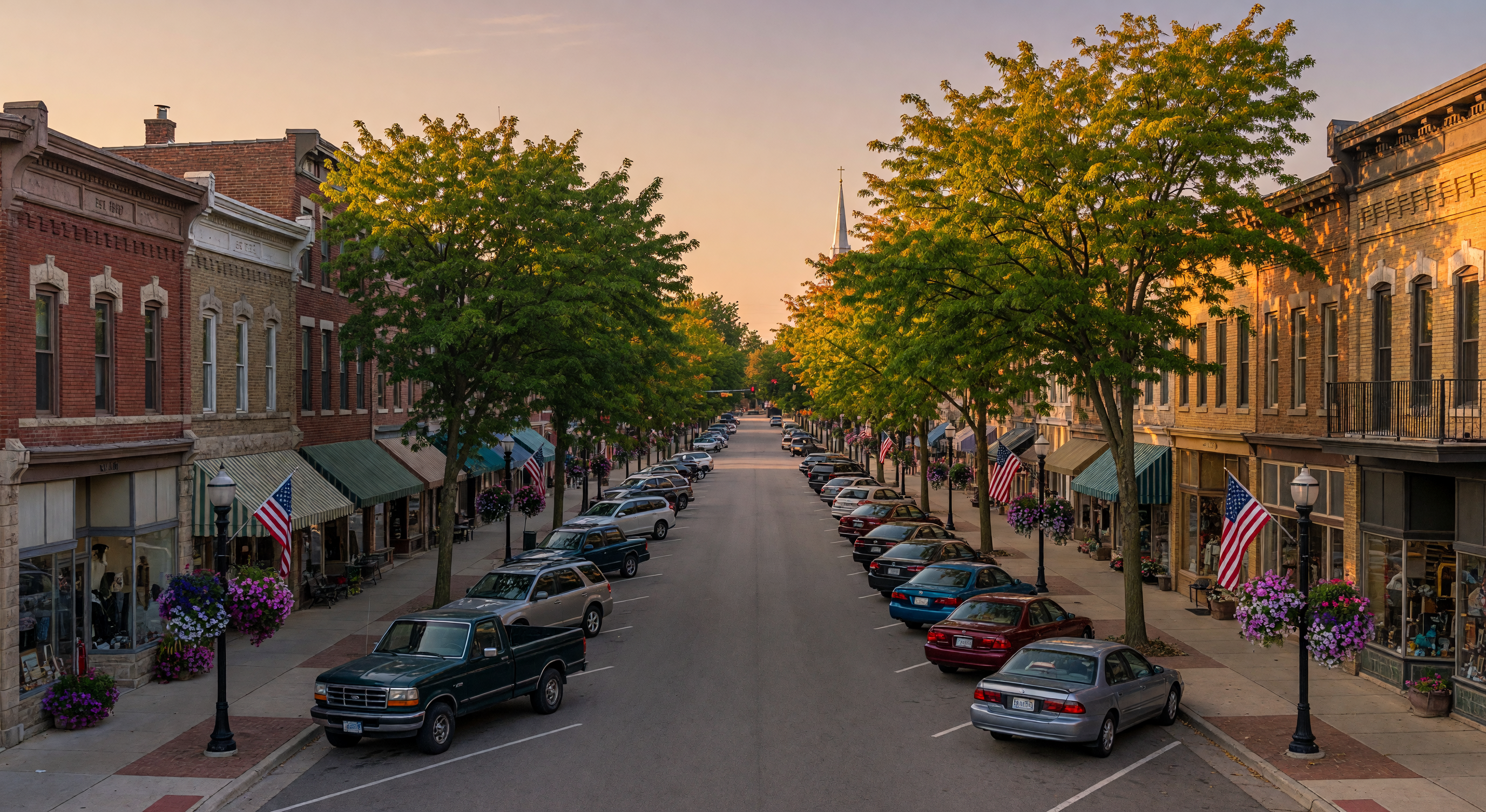 Charming main street scene in Lapeer County, Michigan