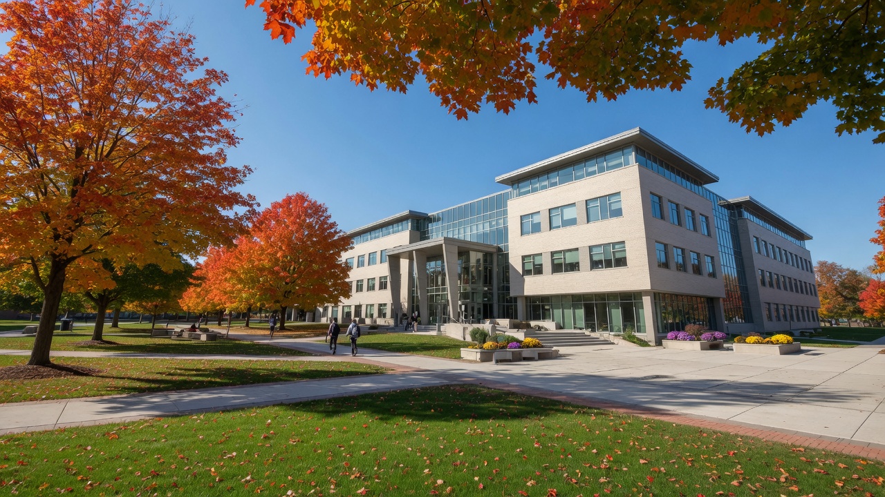 Saginaw Valley State University campus in Kochville Township Michigan with modern buildings and green grounds