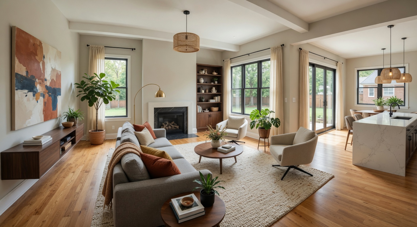 Family-friendly neighborhood with tree-lined streets and modern homes in Charlotte NC
