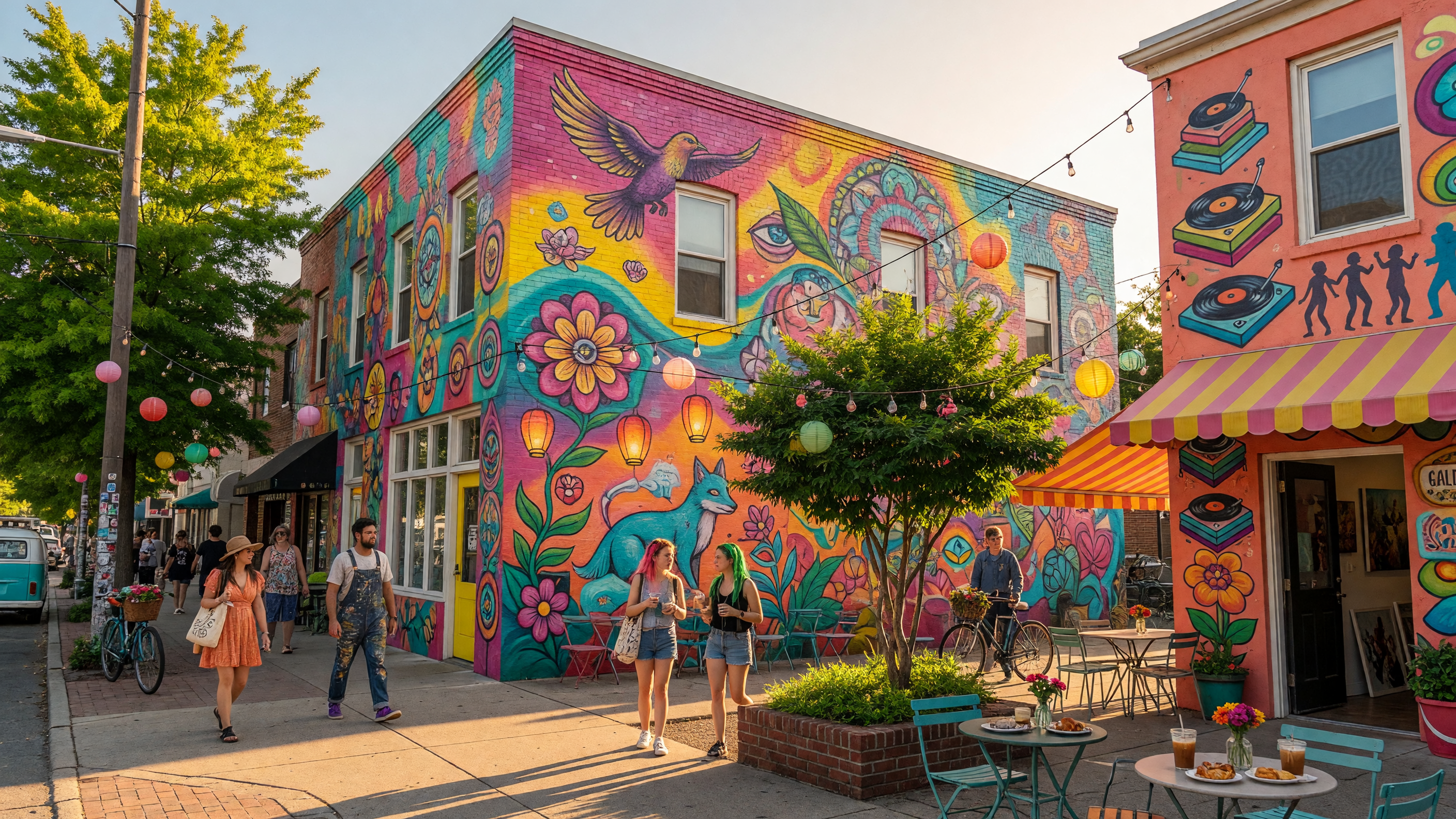 Colorful murals and art galleries along North Davidson Street in NoDa, Charlotte NC