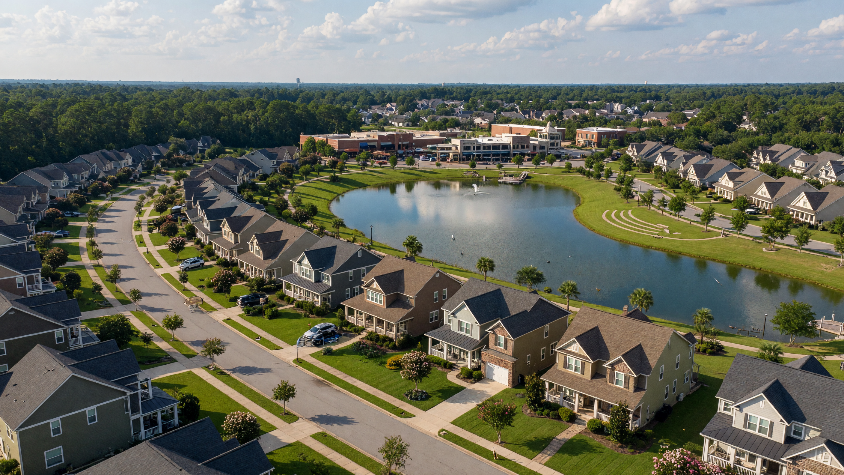 Master-planned community homes with tree-lined streets in Steele Creek Charlotte NC 28273