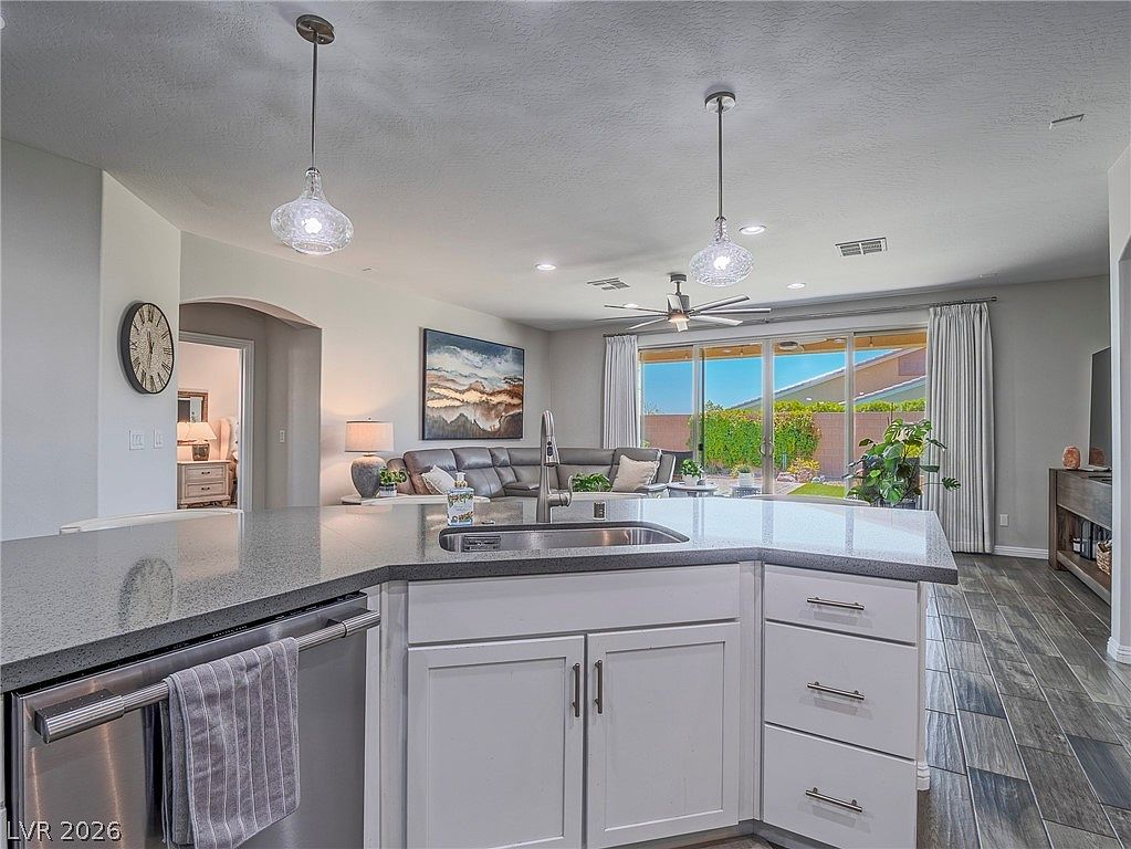 Kitchen-to-living room view through open floor plan
