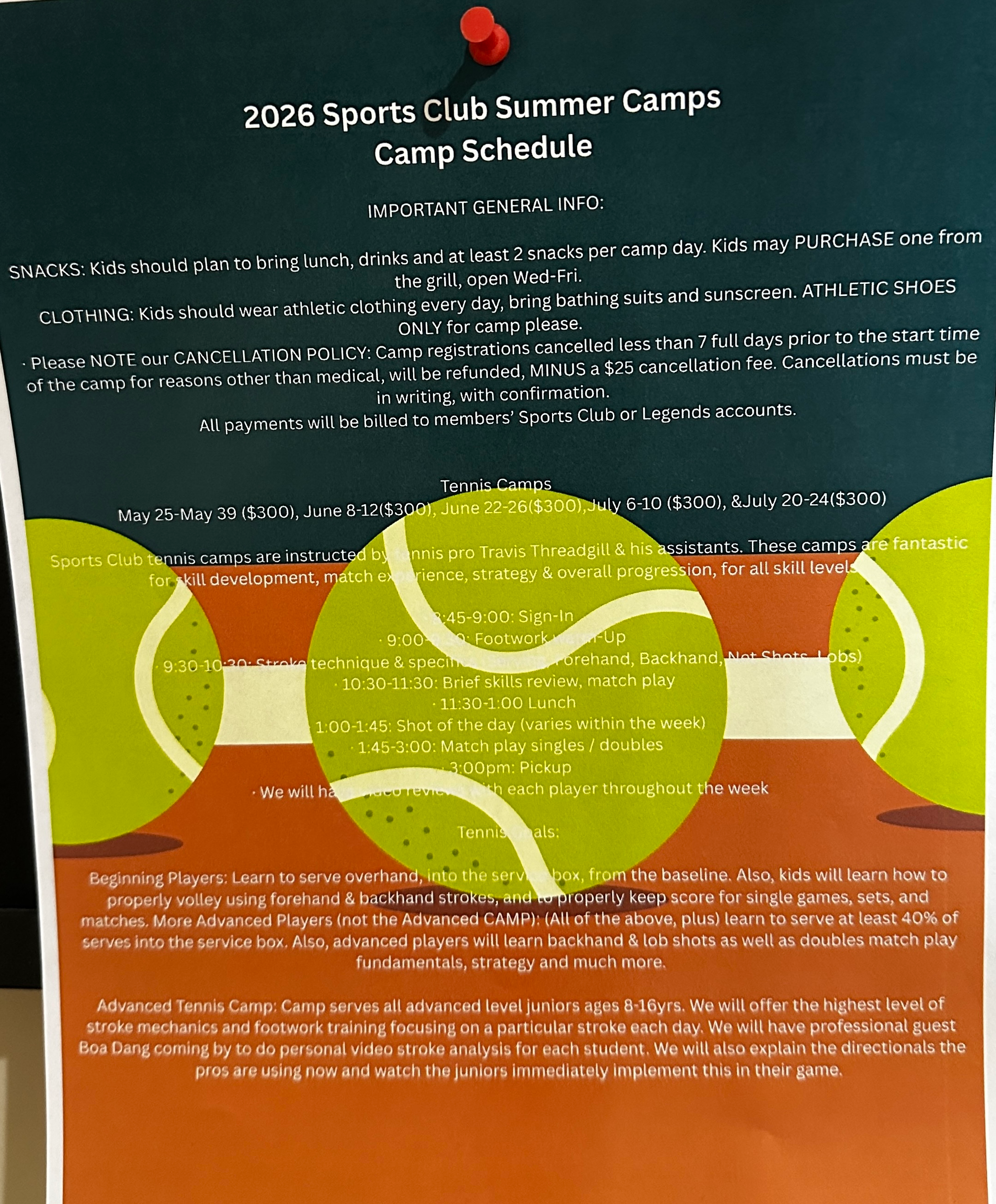 Sports Club flyer with programs and events at Château Élan Braselton Georgia
