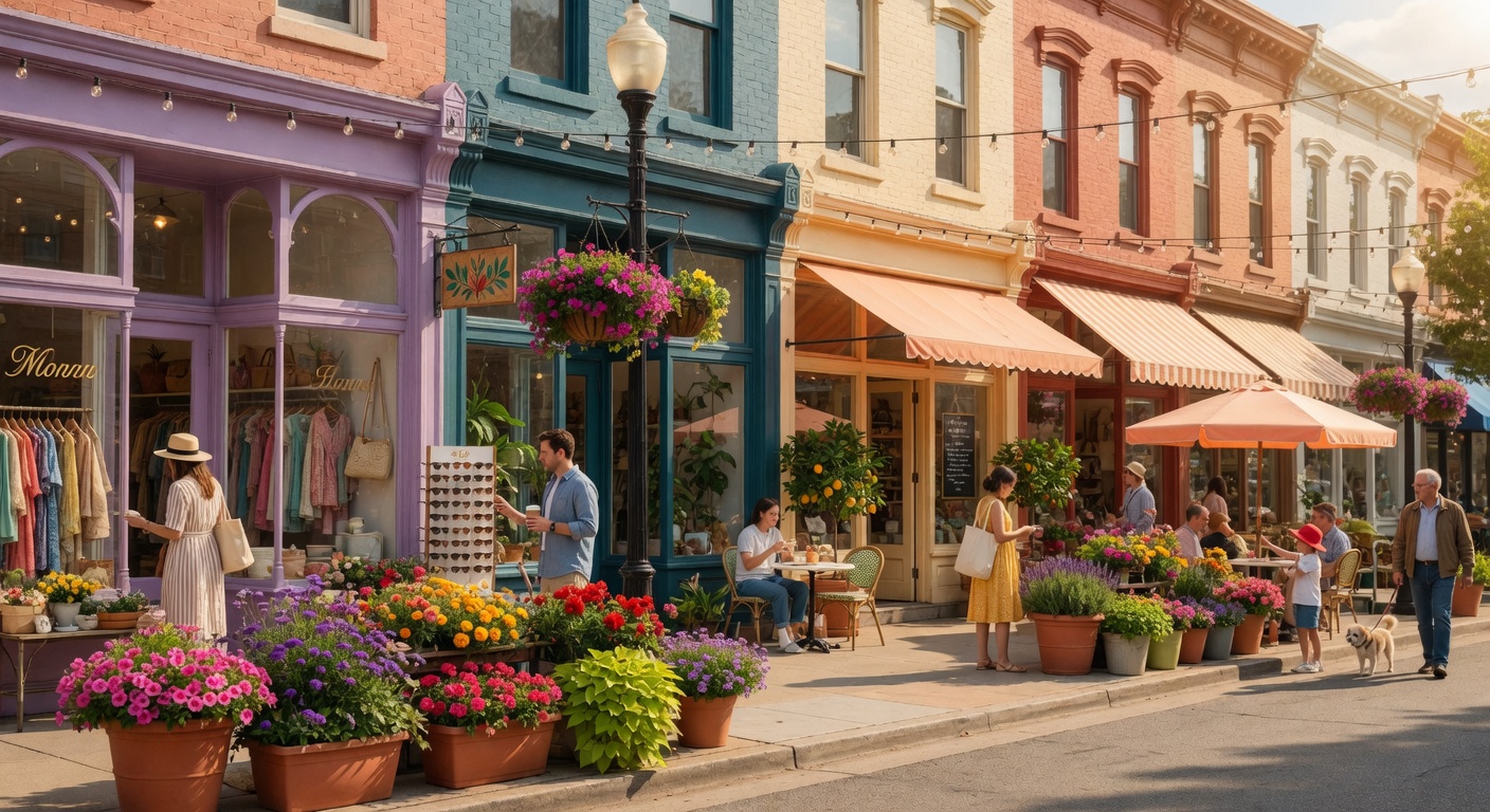 Charming shopping district in Lake County with boutiques and outdoor dining