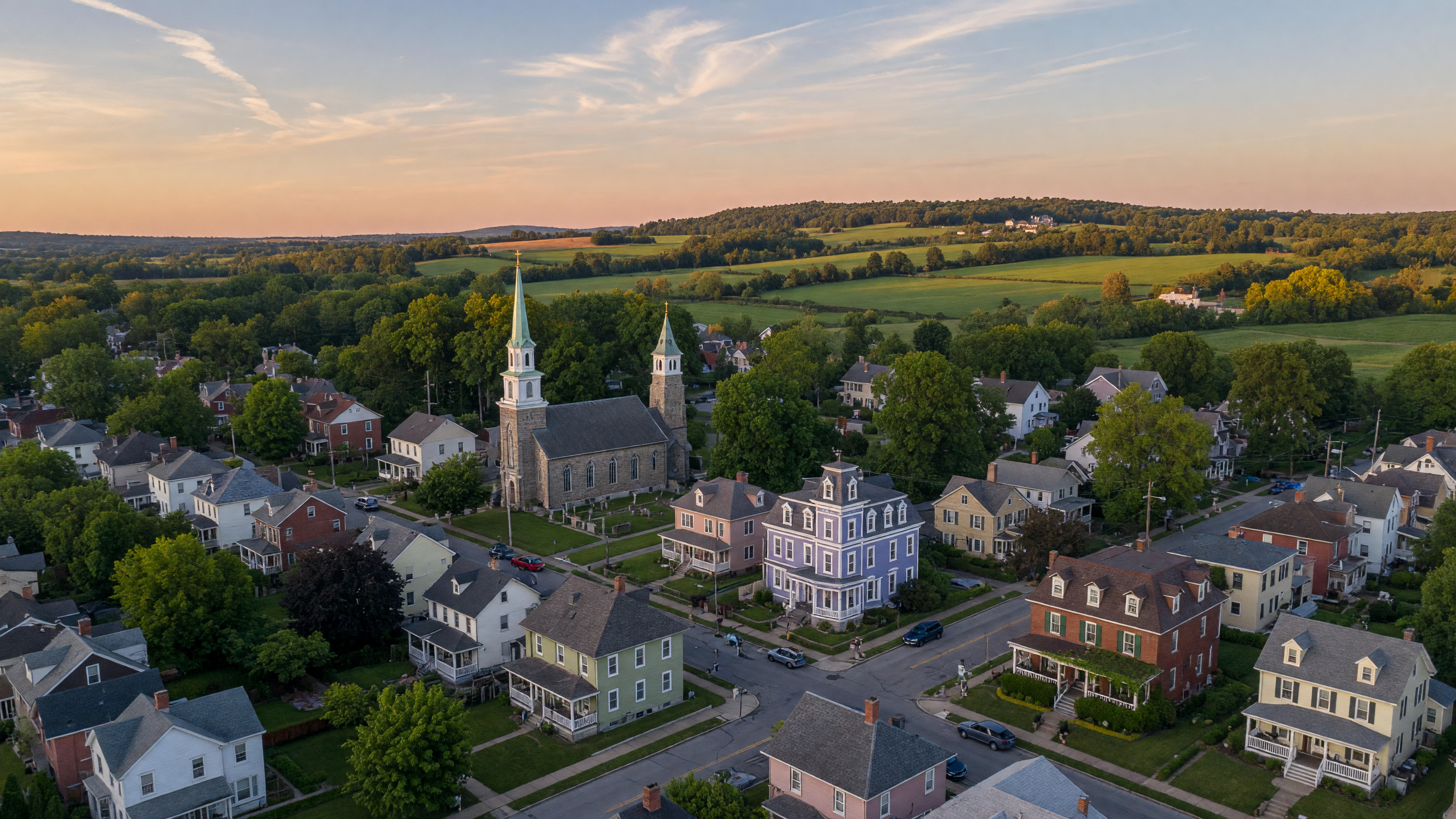 Residential neighborhood in Bethlehem PA at golden hour