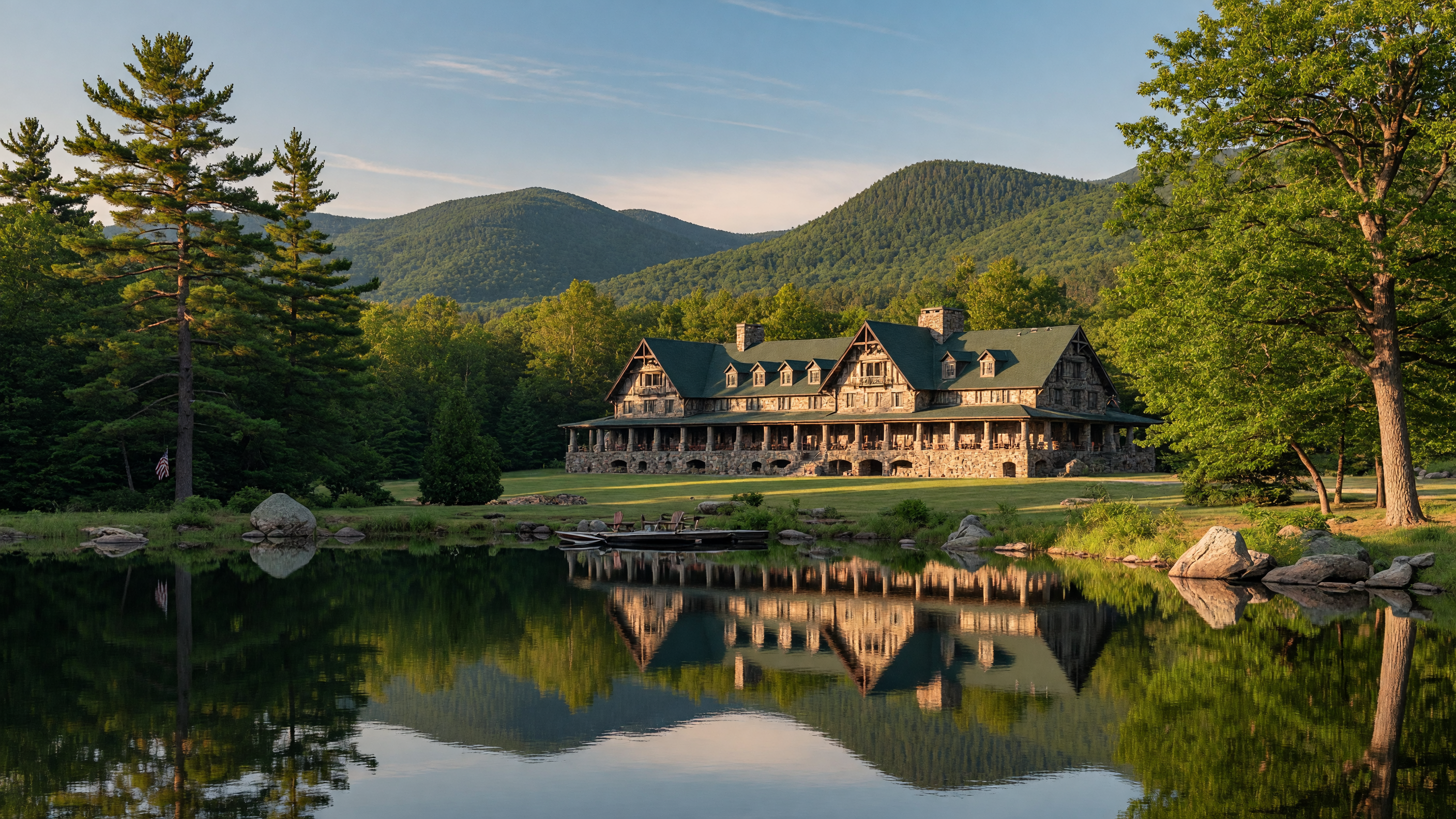 Scenic view of Skytop Lodge resort nestled in the Pocono Mountains of Pennsylvania