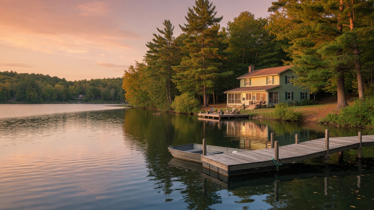 4167 Forest Drive, Polk Twp PA 18058, lakefront home on a private lake surrounded by trees