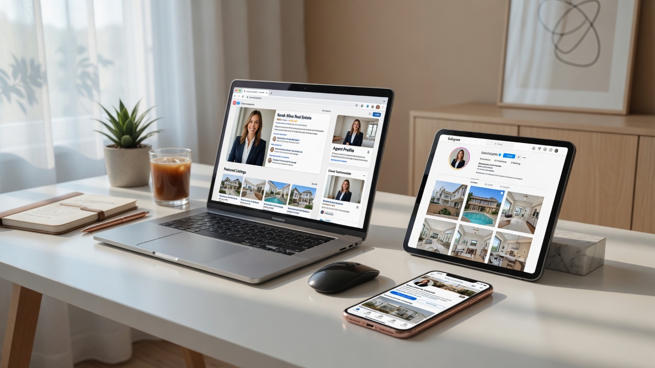 Modern workspace showing online search results and digital presence