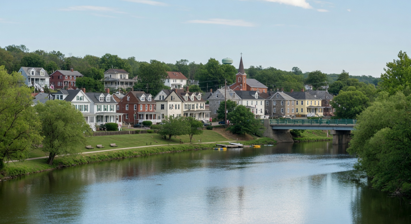 Downtown Easton Pennsylvania at river confluence