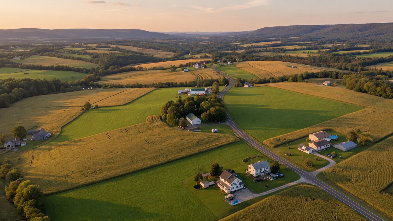Rolling farmland and countryside in Northwestern Lehigh Pennsylvania