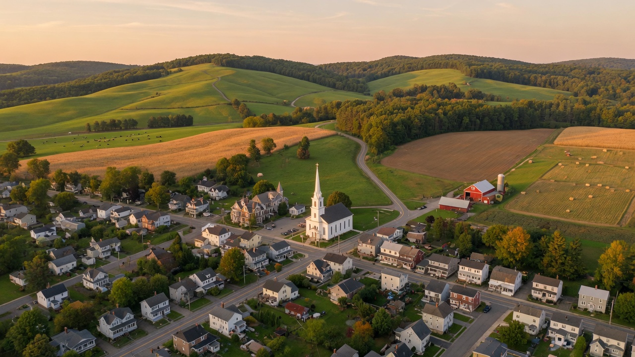 Rolling green hills and charming small town in rural Lehigh Valley