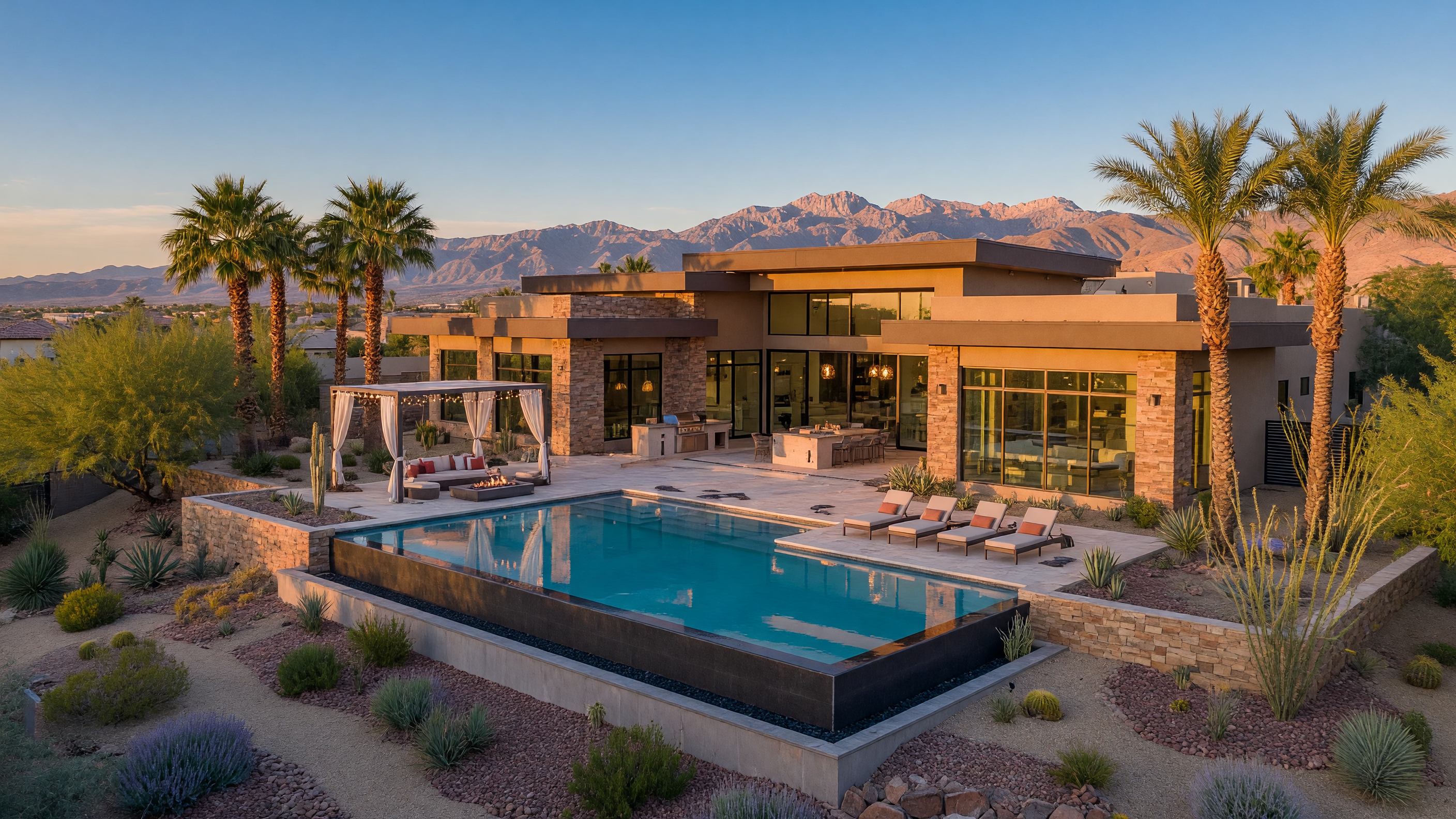 Luxury pool home in Summerlin, Las Vegas with infinity pool and mountain views
