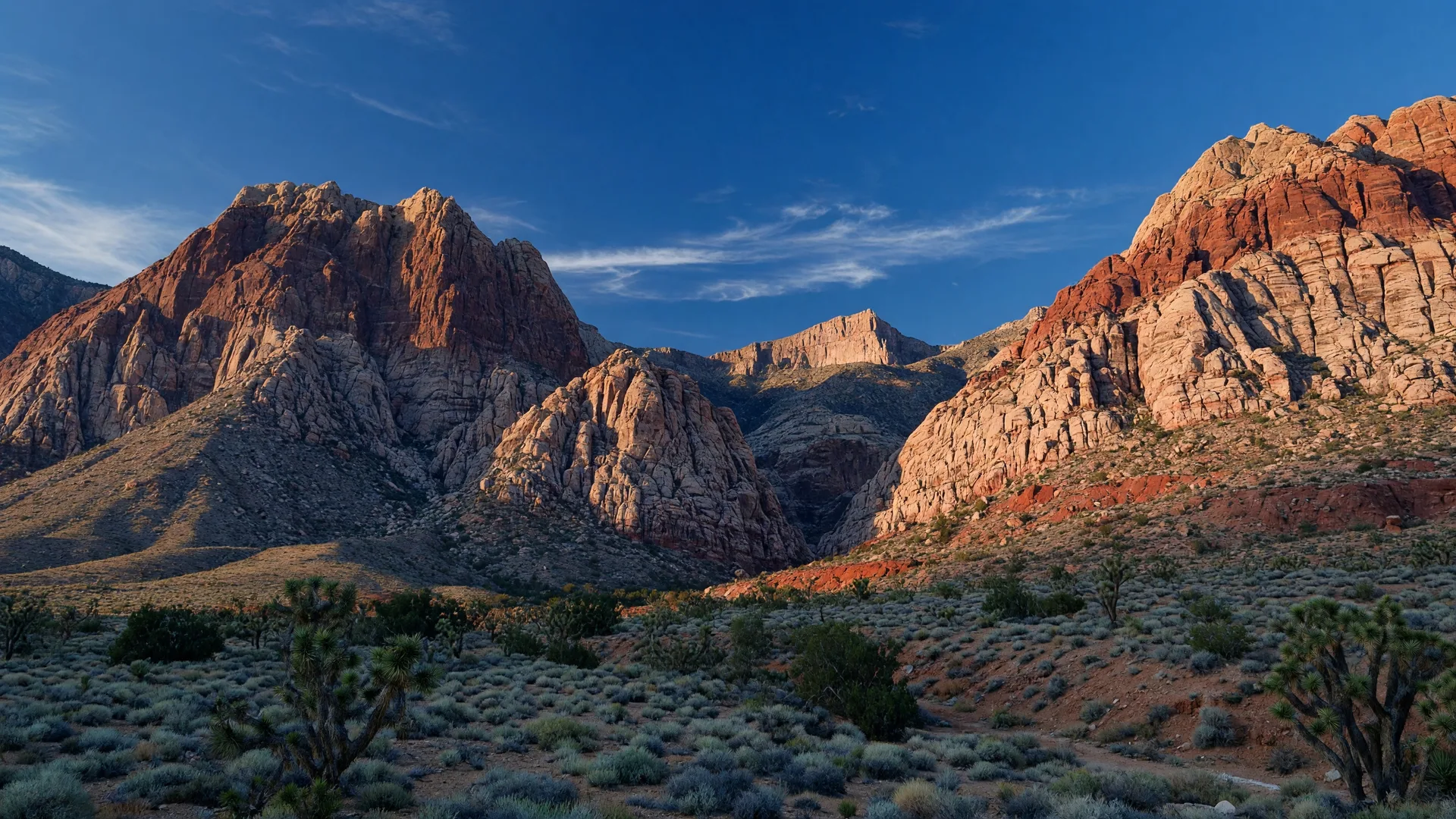 Spring Mountains and Red Rock Canyon landscape near Las Vegas, Nevada at golden hour