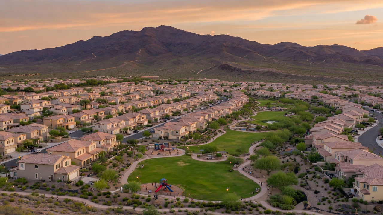 Anthem master-planned community in Henderson showing residential neighborhoods, parks, and desert mountain backdrop
