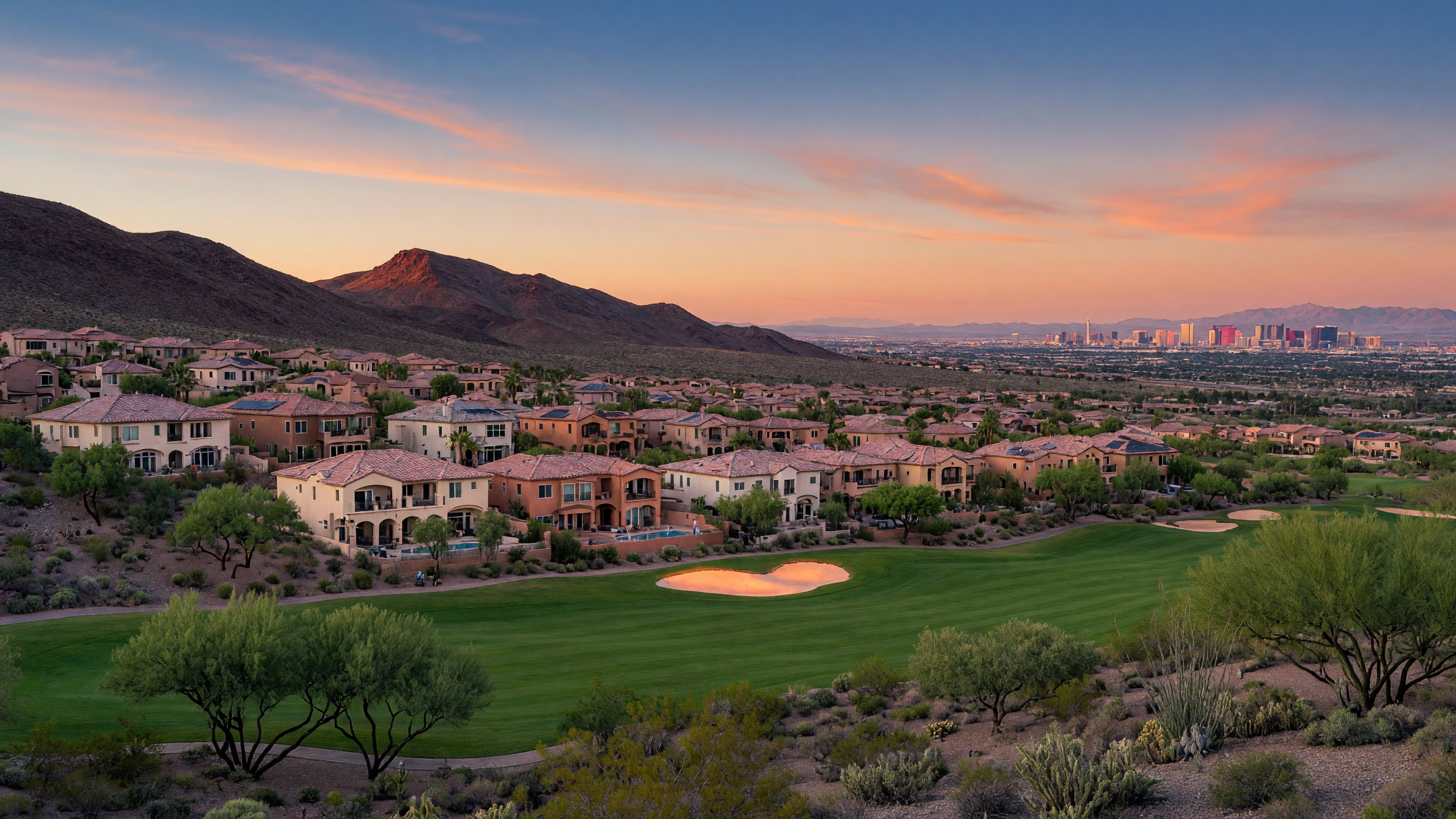 Anthem community in Henderson with mountain backdrop and golf course views