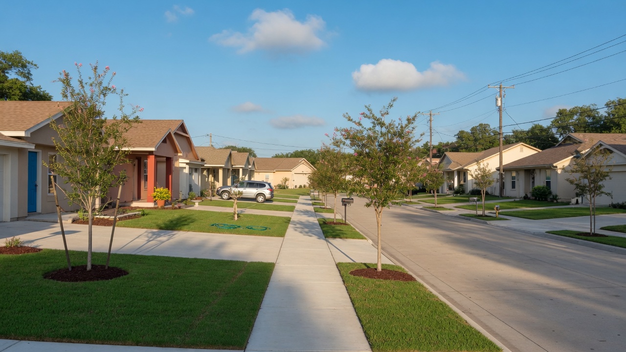 Quiet residential street in San Antonio