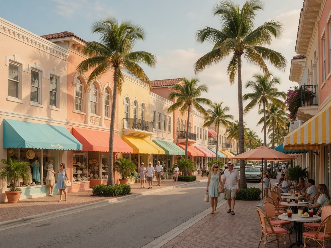 Historic downtown Venice, Florida — Mediterranean Revival architecture along Venice Avenue