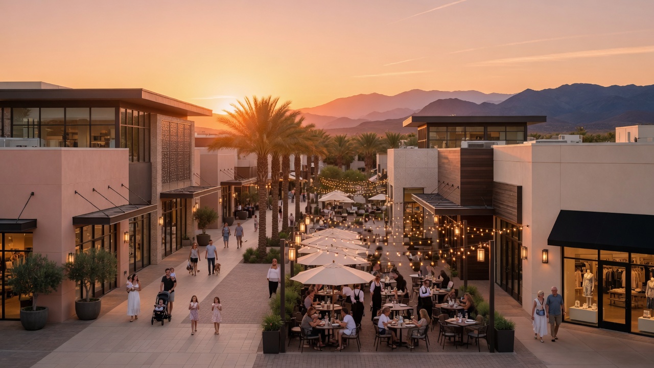 Aerial view of Summerlin, Las Vegas with red rock mountains in the background