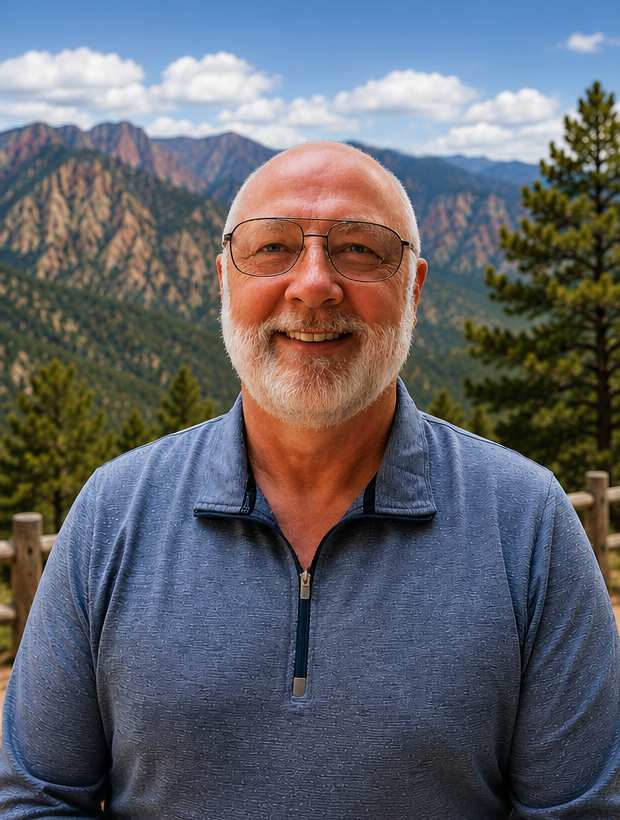 Steven Barnaby smiling in front of a mountain vista in Payson Arizona